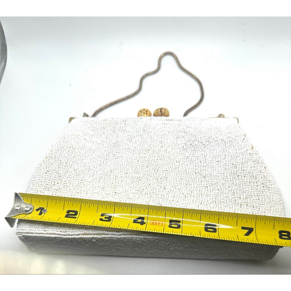 Vintage 
White Beaded tapestry floral clutch hand Bag kiss lock gold - Picture 14 of 16